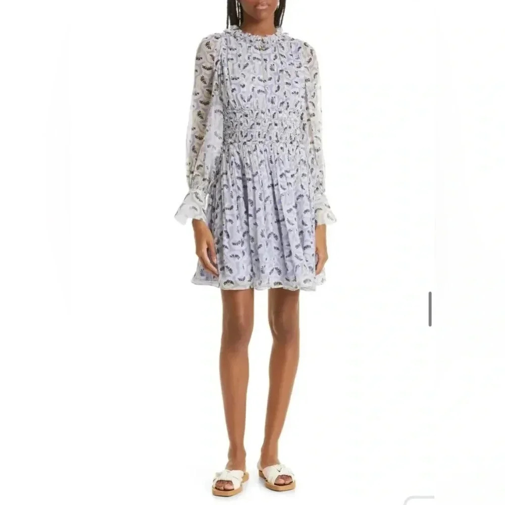 NWT Rebecca Taylor Deco Floral Print Shirred Long Sleeve Silk Dress (reg. $495)